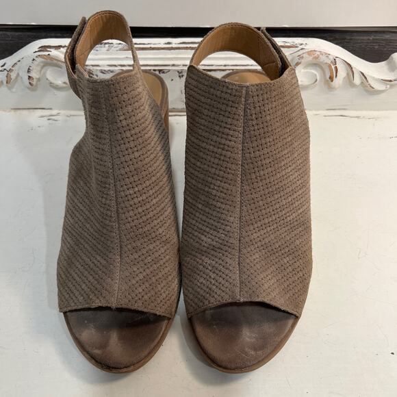 FRANCO SARTO Leather Suede Tan Brown Open Toe 3" Block Heels size 7.5 - Picture 2 of 9